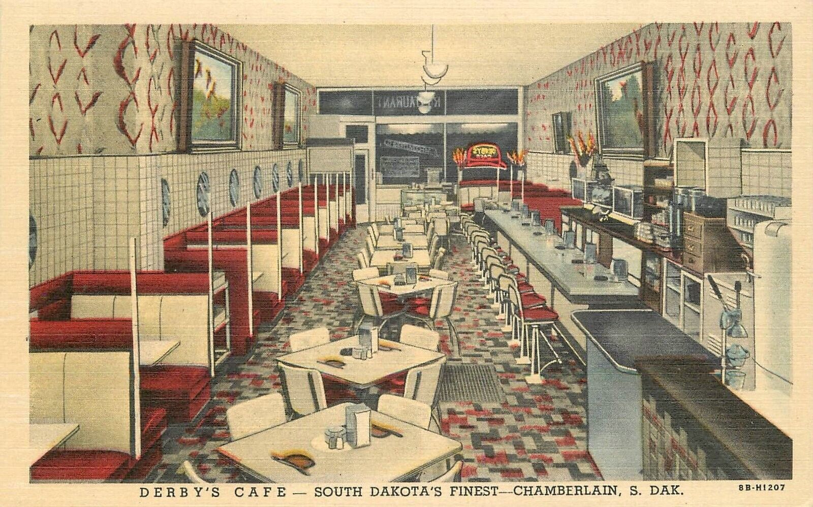 Postcard South Dakota Chamberlain Derby's Cafe restaurant Teich 23-4536