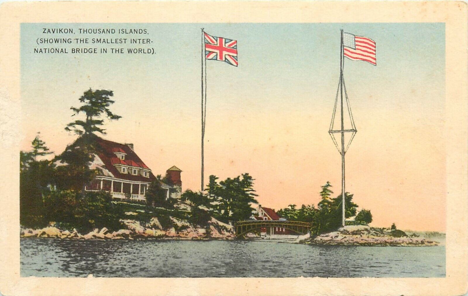Zavikon Thousand Islands New York Smallest Bridge to Canada Postcard