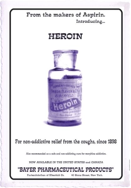 Vintage 1898 HEROIN advertising POSTER bayer asperin medicine pharmacy medical