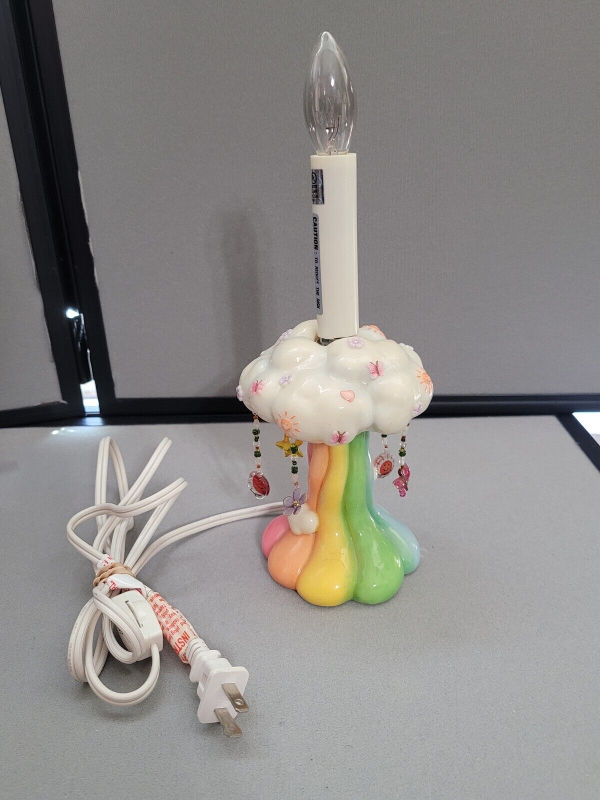 Vintage Rare Spencer’s Gifts Rainbow Clouds Flowers Butterflies Heart Lamp Y2k
