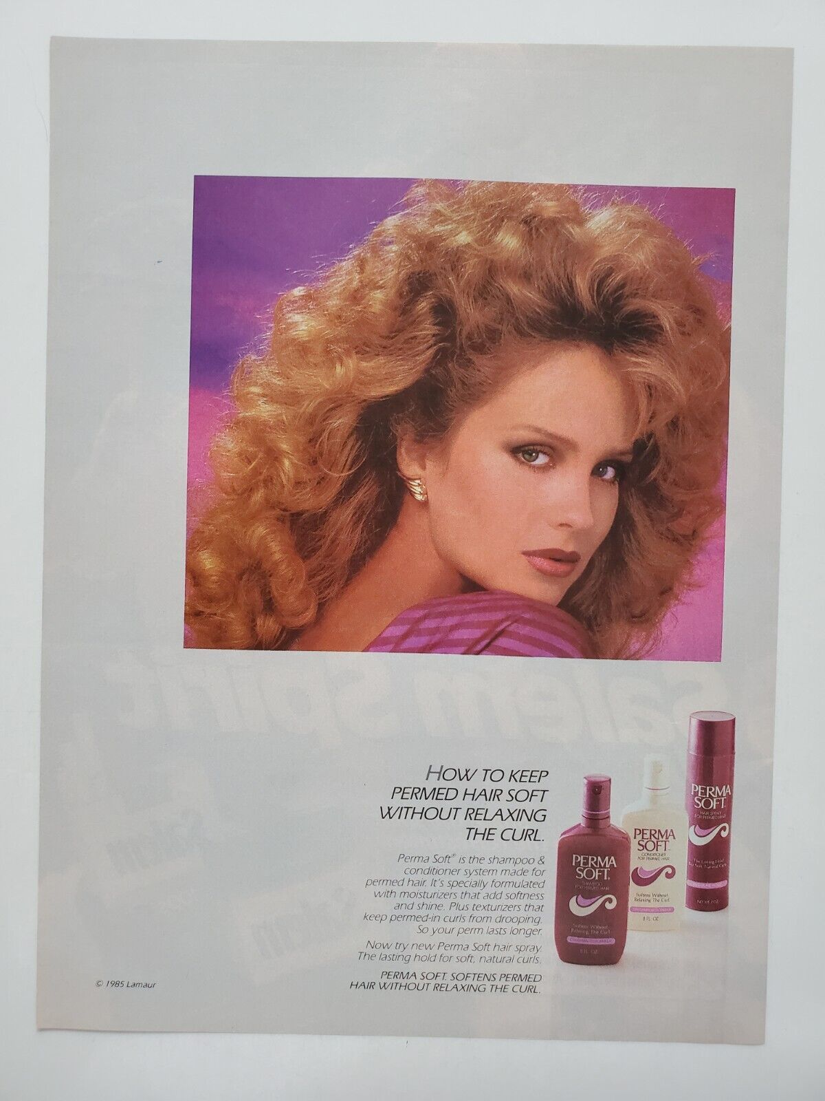 Perma Soft Womens Hair Care Products Beautiful Brunette 1986 Vintage Print Ad