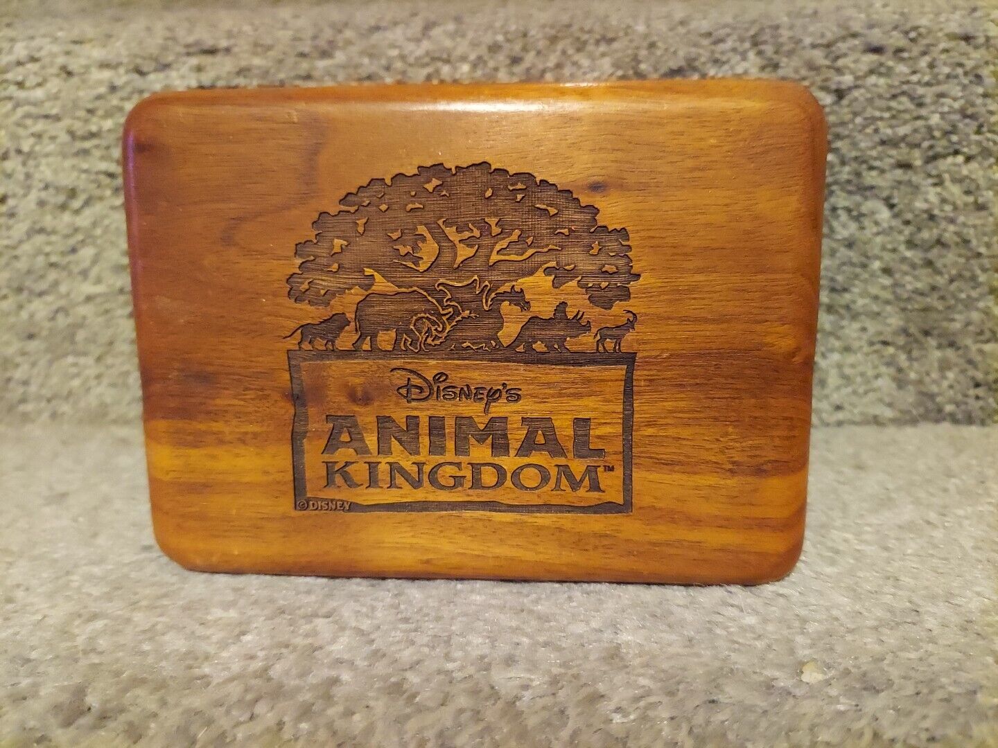 Vintage Disney\'s Animal Kingdom Laser Engraved Wood Hinged Trinket/Jewelry Box