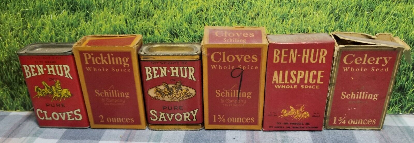 Ben-Hur and Schilling Spice Tins & Carboard Boxes Lot of 6