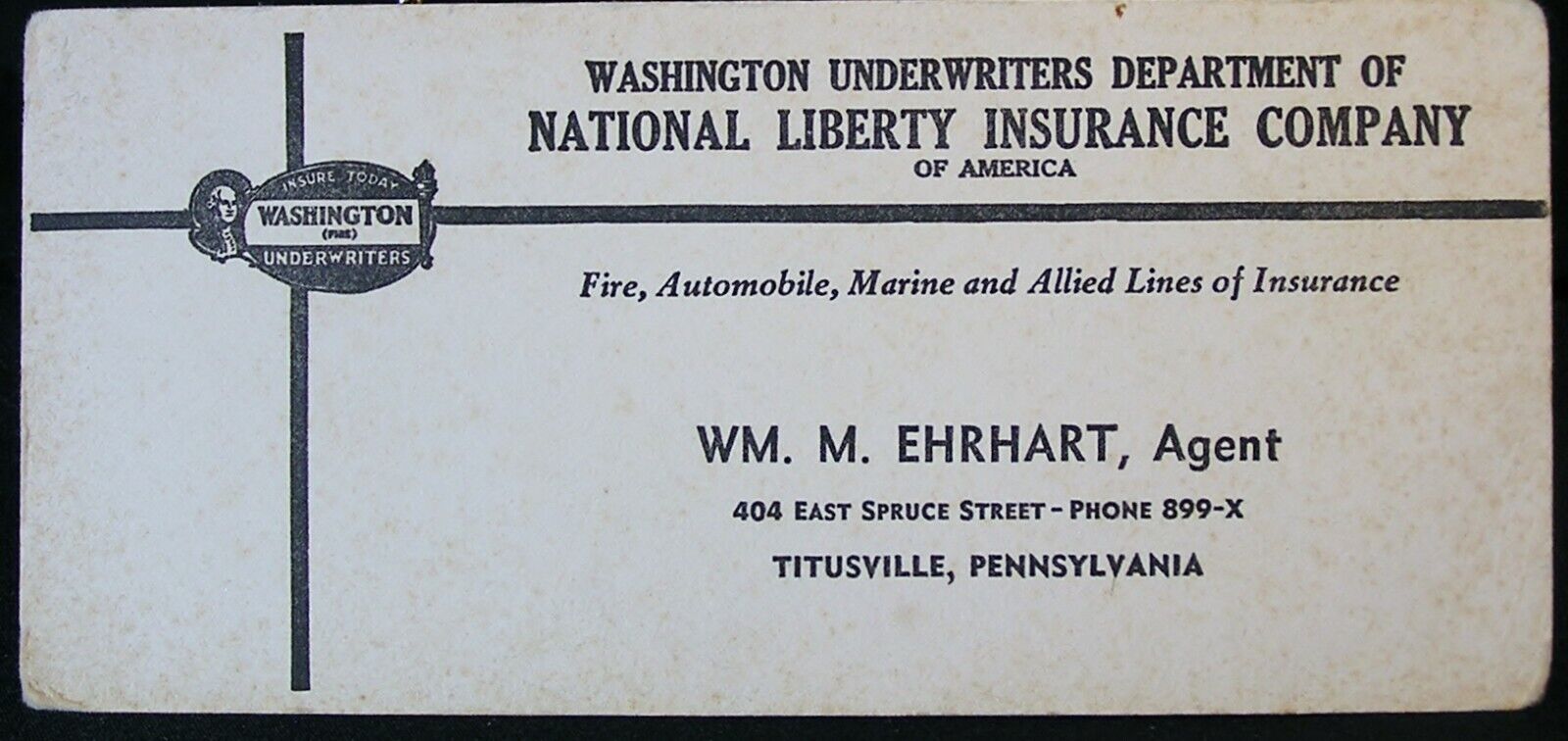Vtg postcard Washington Underwriters Dept of National Liberty Insurance Co 