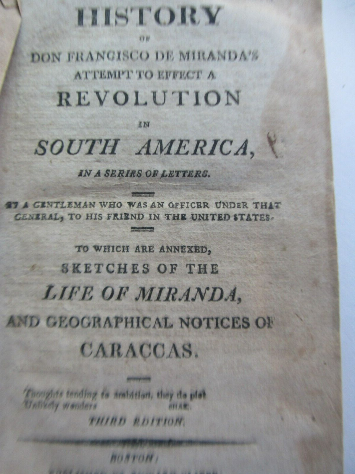 1811 Antique Leather History Book, Gen Miranda Revolution, South America Caracas