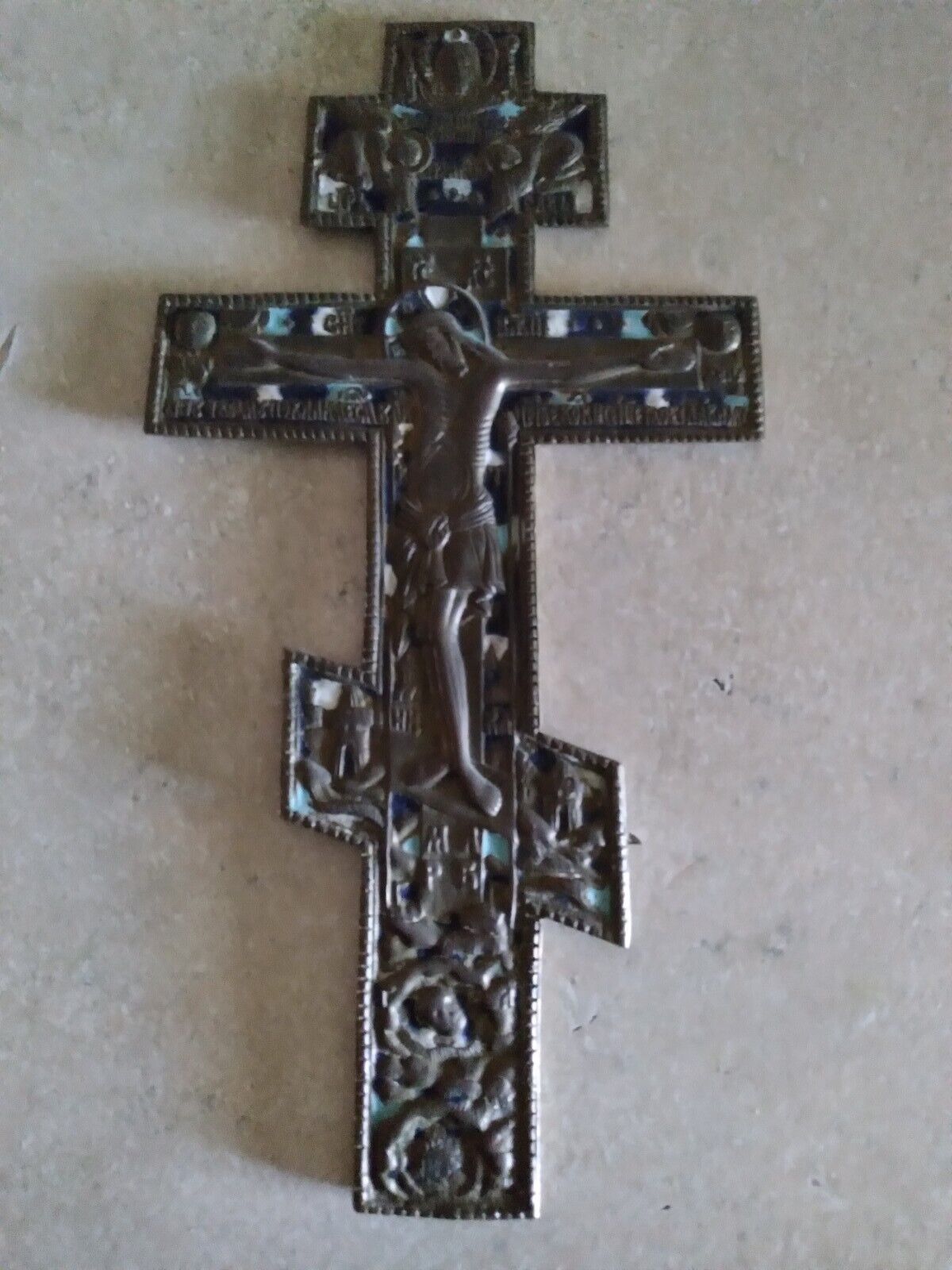 Big Russian Orthodox Cross-Crucifix,Cast Brass XIX century appr. 13.75 x 7.35\