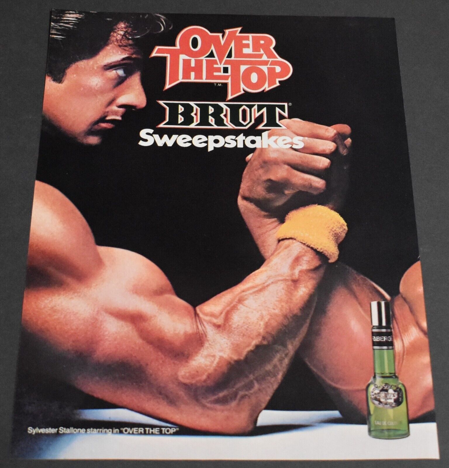 1986 Print Ad Over the Top Movie Silvester Stallone Arm Wrestling Brut Faberge a