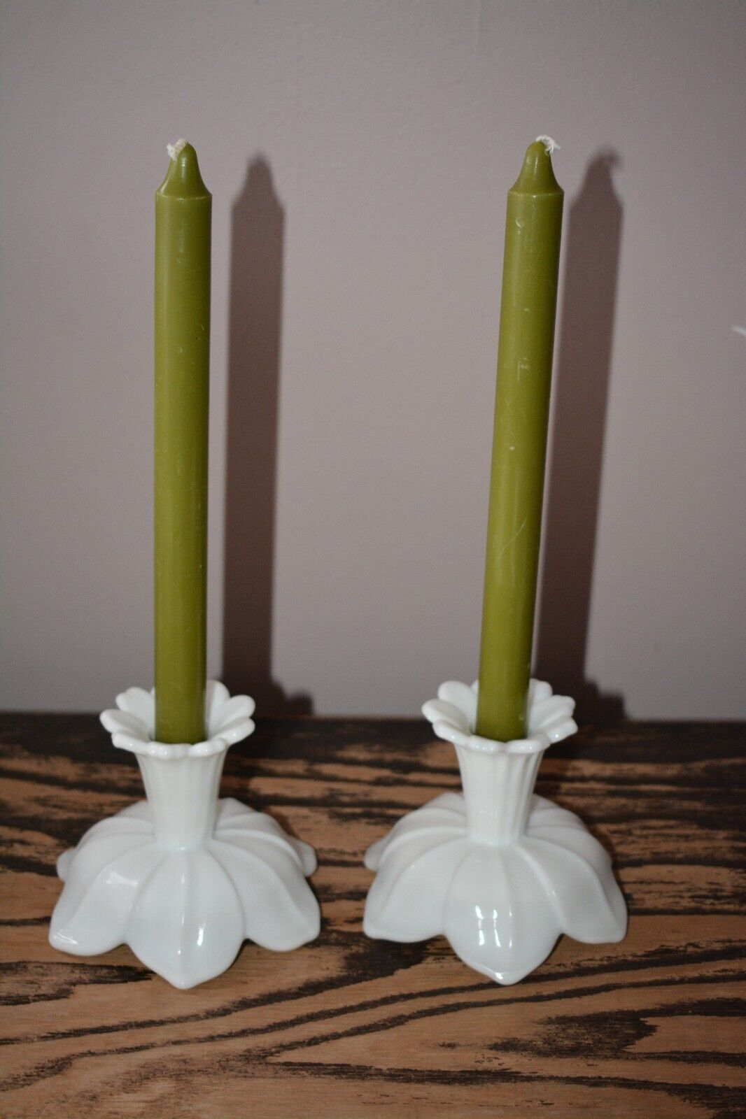 Westmoreland Vintage Milk Glass Lotus Pattern Candle Holders Taper Candlesticks
