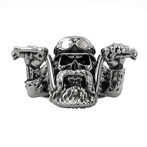 Hunteded Ring Steel Vintage Gothic Bearded Biker Skull Ring for Men & Boys