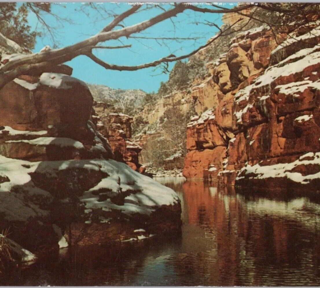 Wintertime in Oak Creek Canyon between Sedona & Flagstaff AZ 1956 VTG Postcard