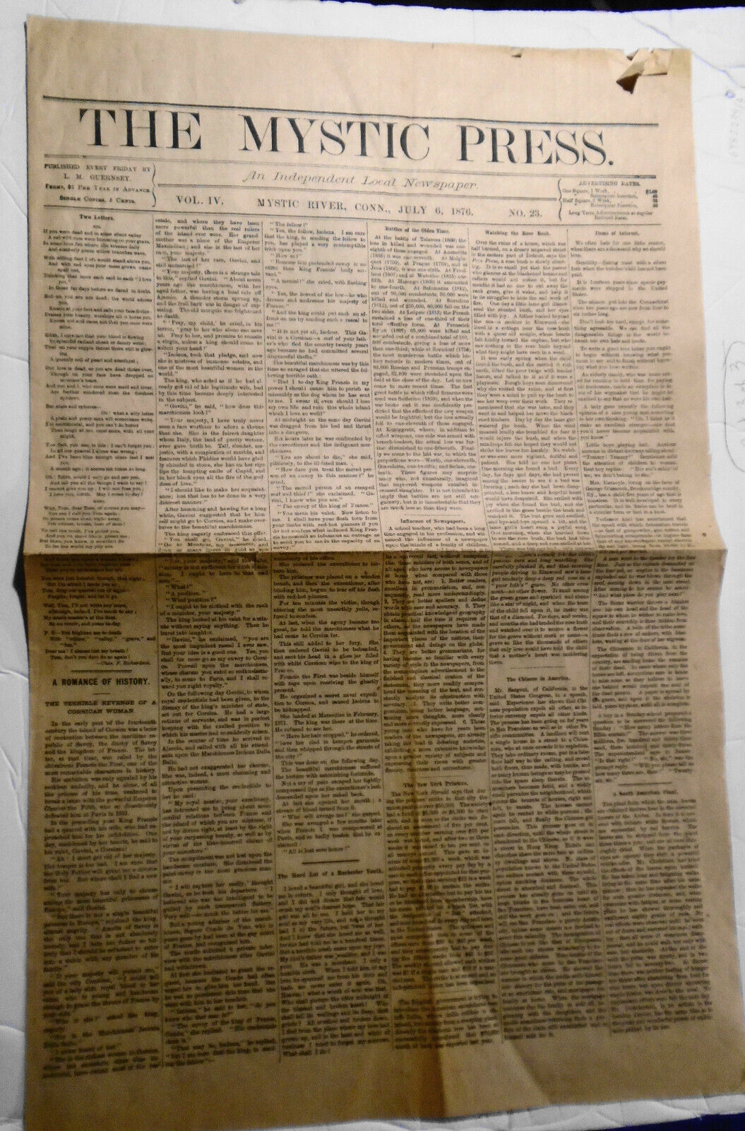 The Mystic Press, July 6, 1876. Stonington Connecticut newspaper (reprint)