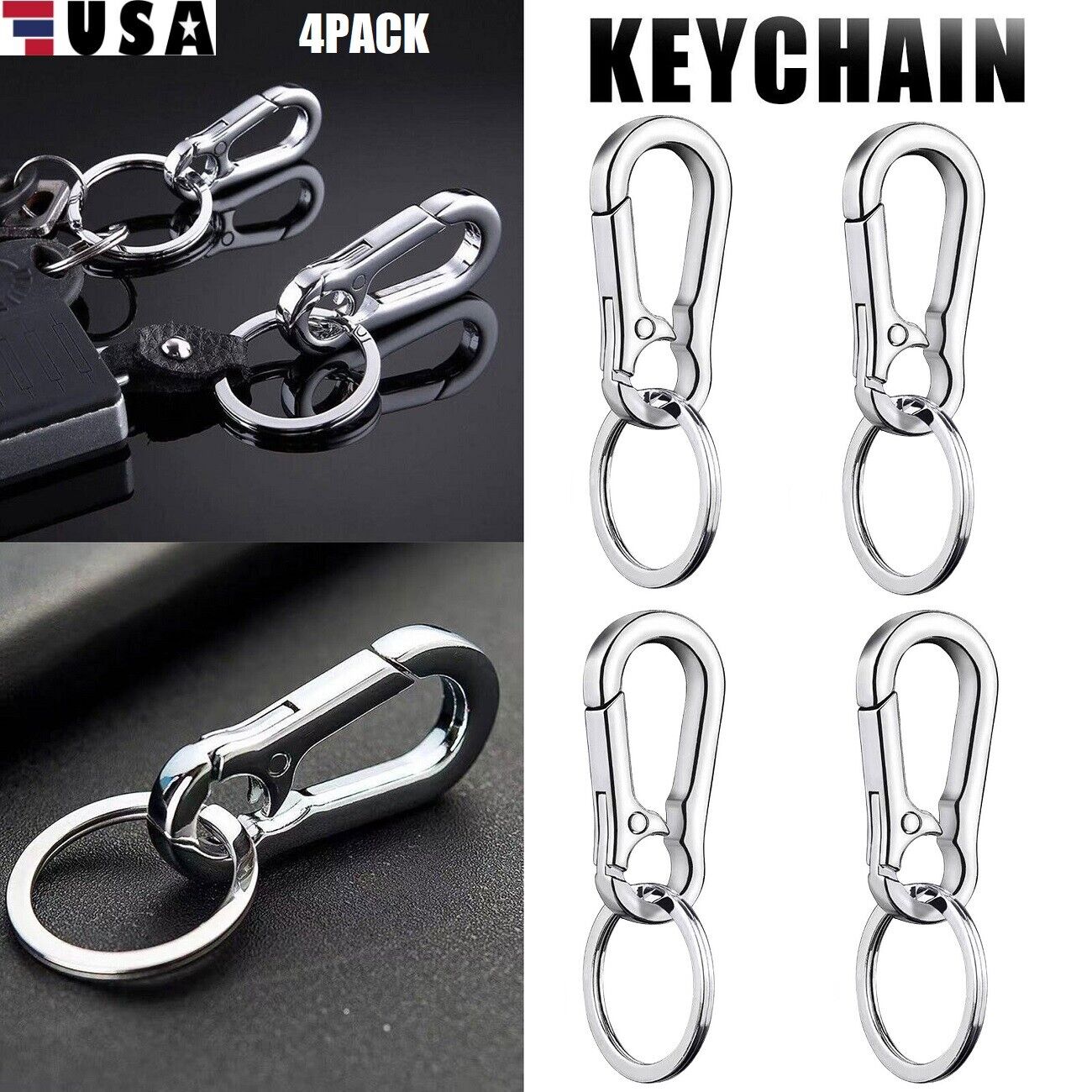 4Pcs Mini Stainless Steel Carabiner Key Chain Clip Hook Buckle Keychain Key Ring