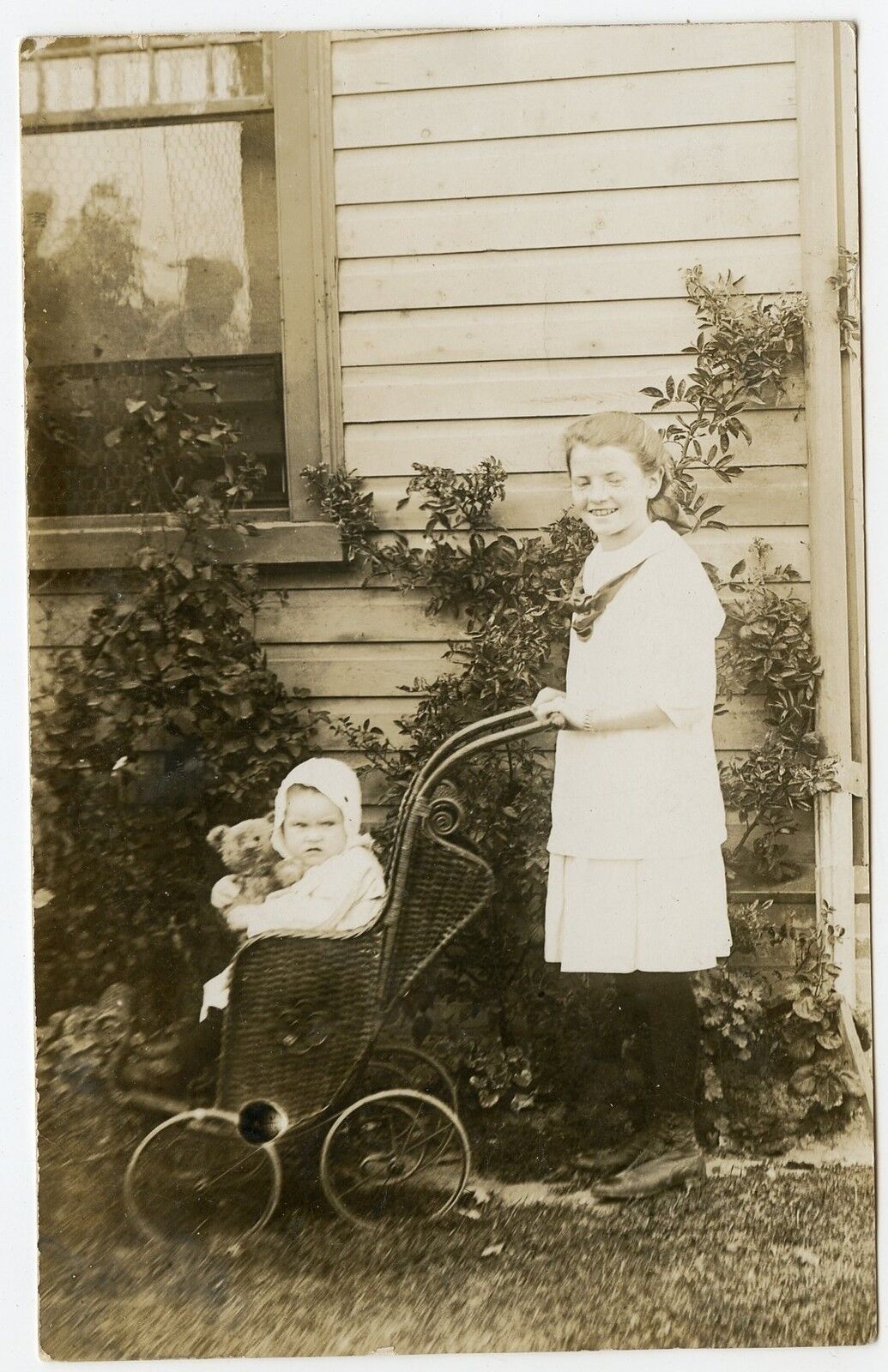 Baby Girl and Teddy Bear in Vintage Baby Carriage, Stanton, Vintage  Postcard