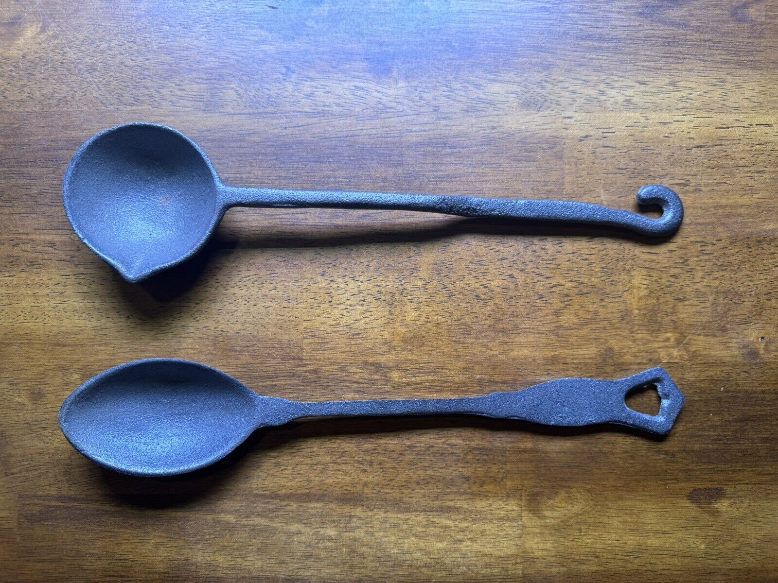 Vintage Restored 2pc. Cast Iron Smelting Spoon & Ladle Set
