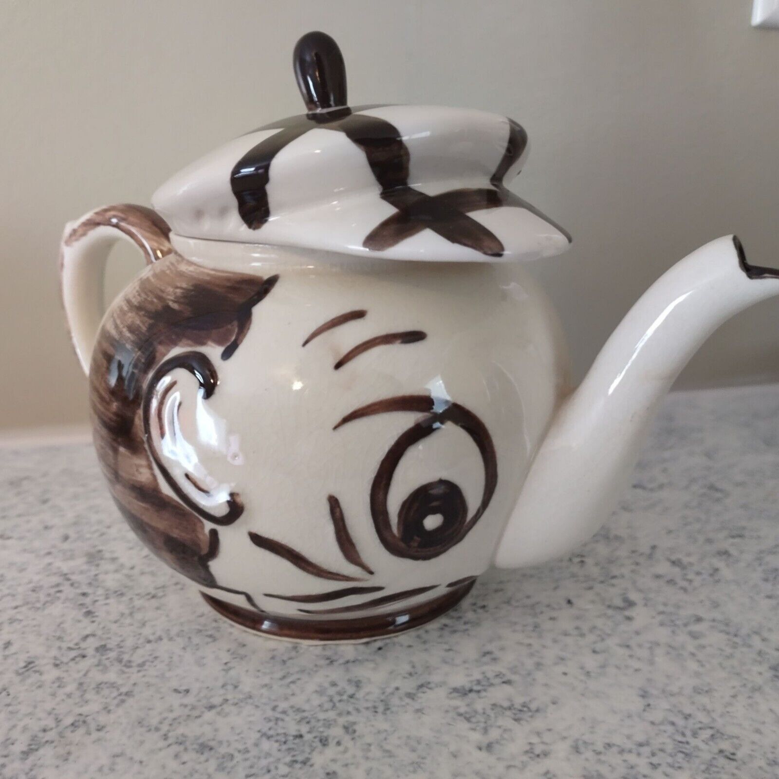 VTG Andy Capp Caddie teapot Japan ? art pottery brown & white 7 inch 50s mcm