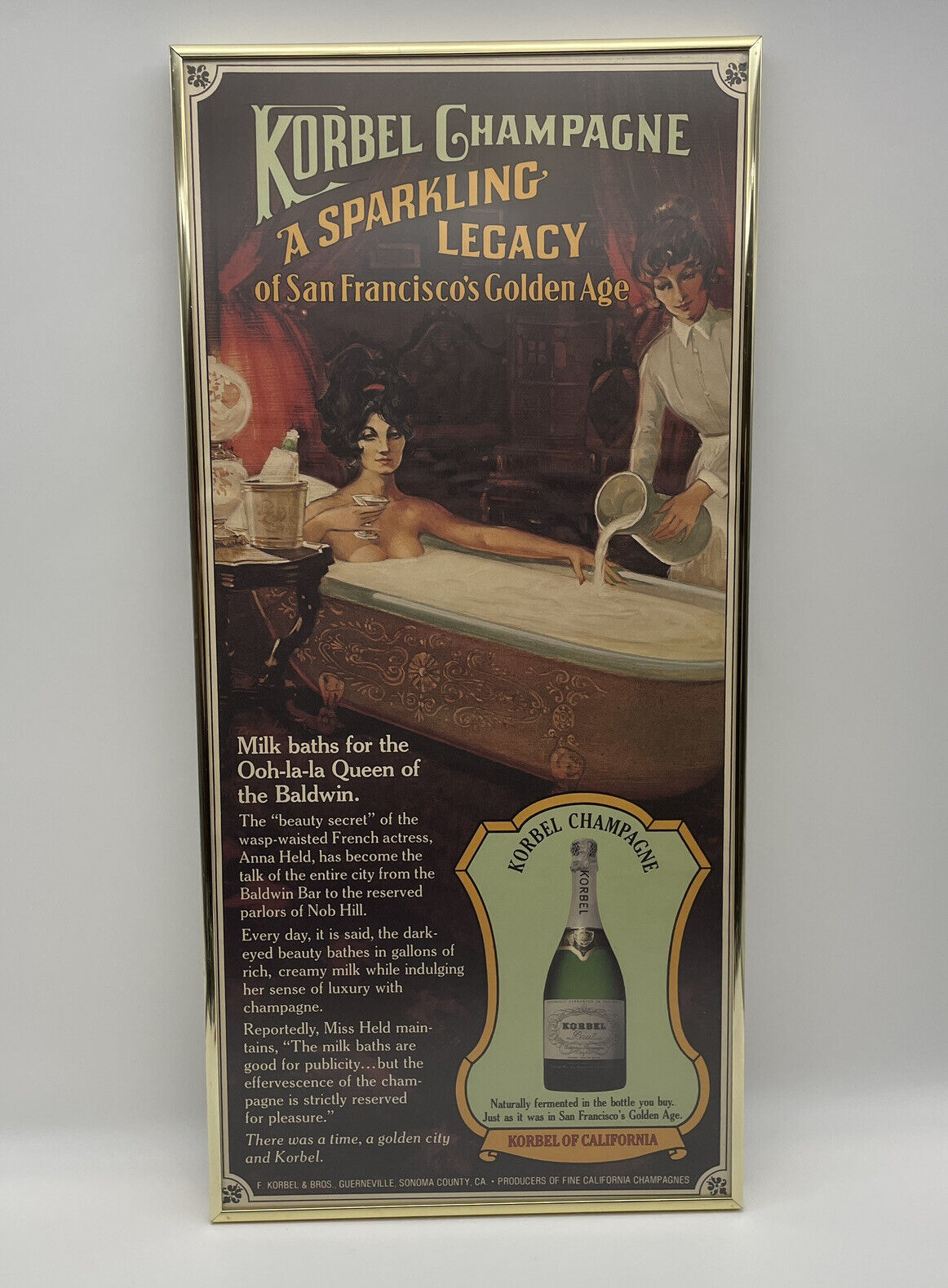 KORBEL CALIFORNIA CHAMPAGNE ADVERTISING SIGN VINTAGE PRE-PROHIBITION Anna Held