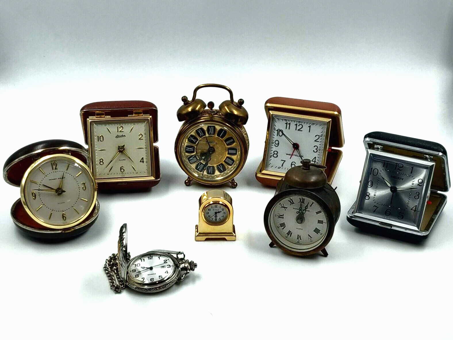 Lot of 8 Vintage Small Clocks Travel and Small Clocks Trenkle Linden & More