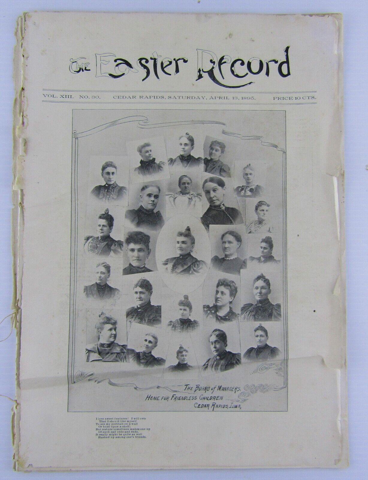 Victorian April 13, 1895 Cedar Rapids Iowa, The Easter Record Newspaper Children