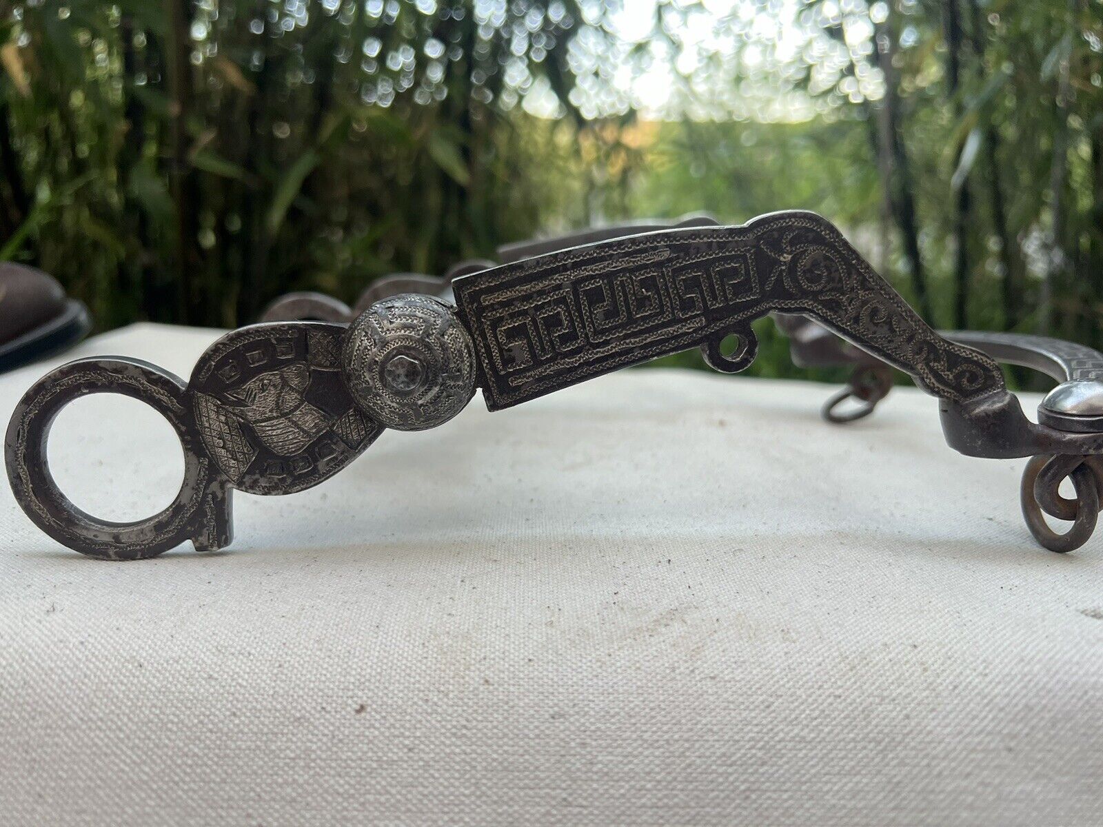 VINTAGE ANTIQUE HANDMADE FORGED IRON MEXICAN COWBOY HORSE BIT SILVER INLAID