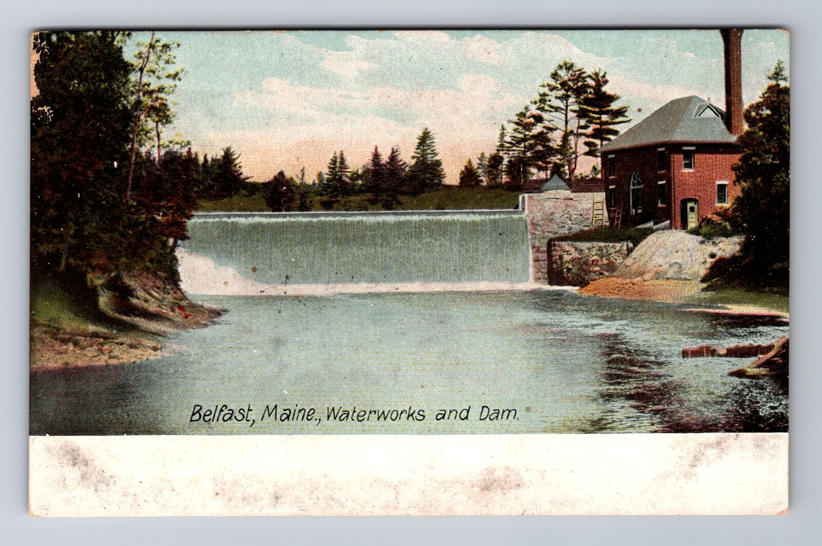 Belfast ME-Maine, Waterworks & Dam, Antique Vintage Souvenir Postcard