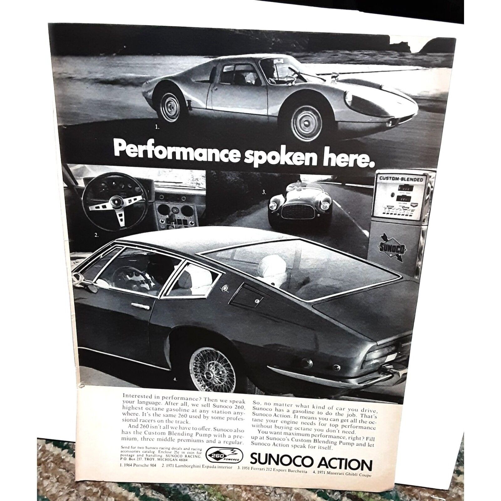 Vintage 1972 Sunoco Action Performance Gas Ad Original