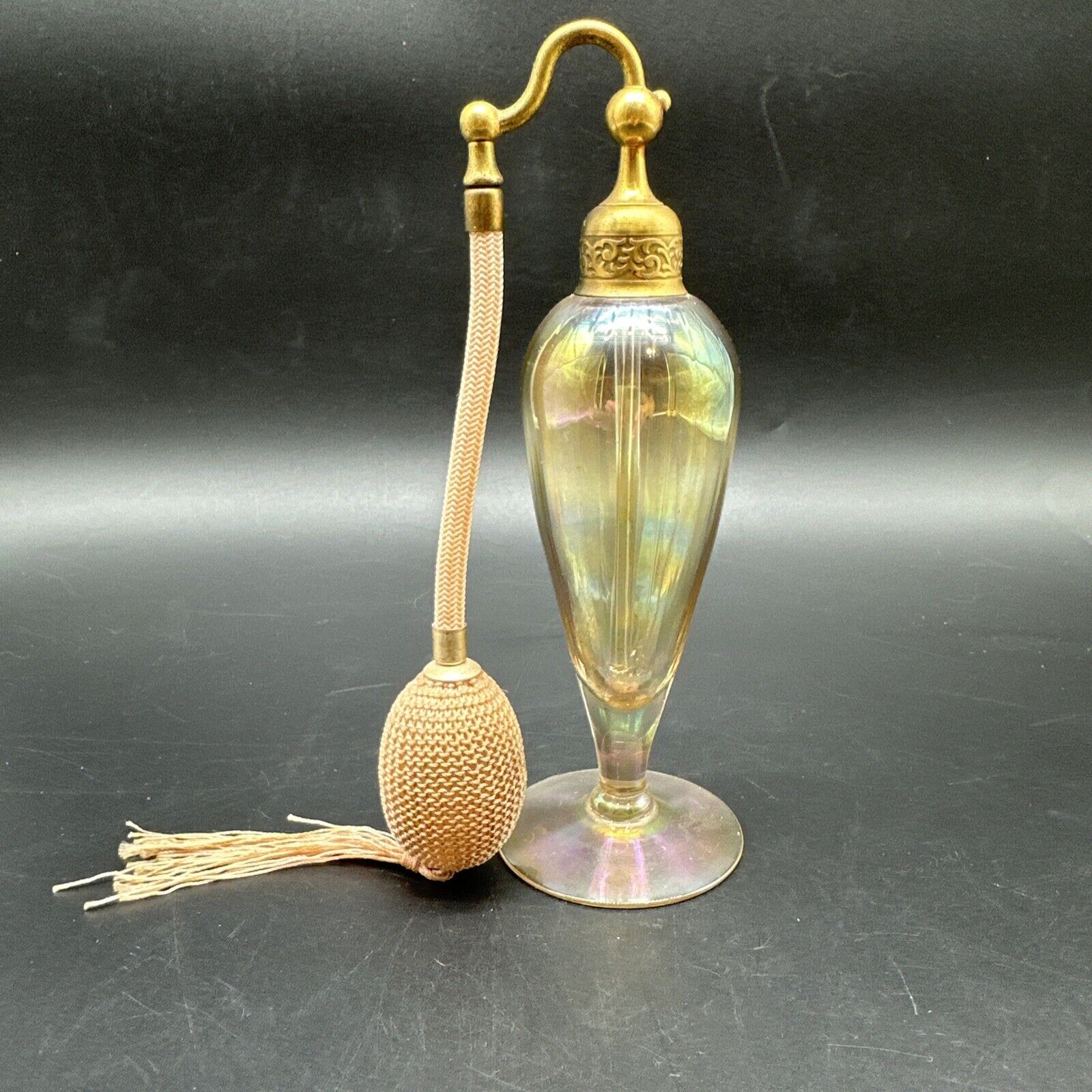 Antique DeVilbiss Perfumizer Iridescent Gold Glass Body By Cambridge Glass Comp