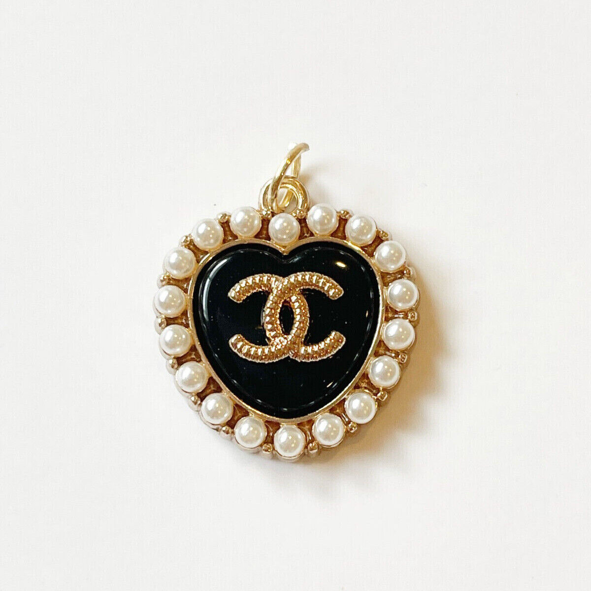 Chanel Black Pearl Heart 23mm STAMPED Designer Button