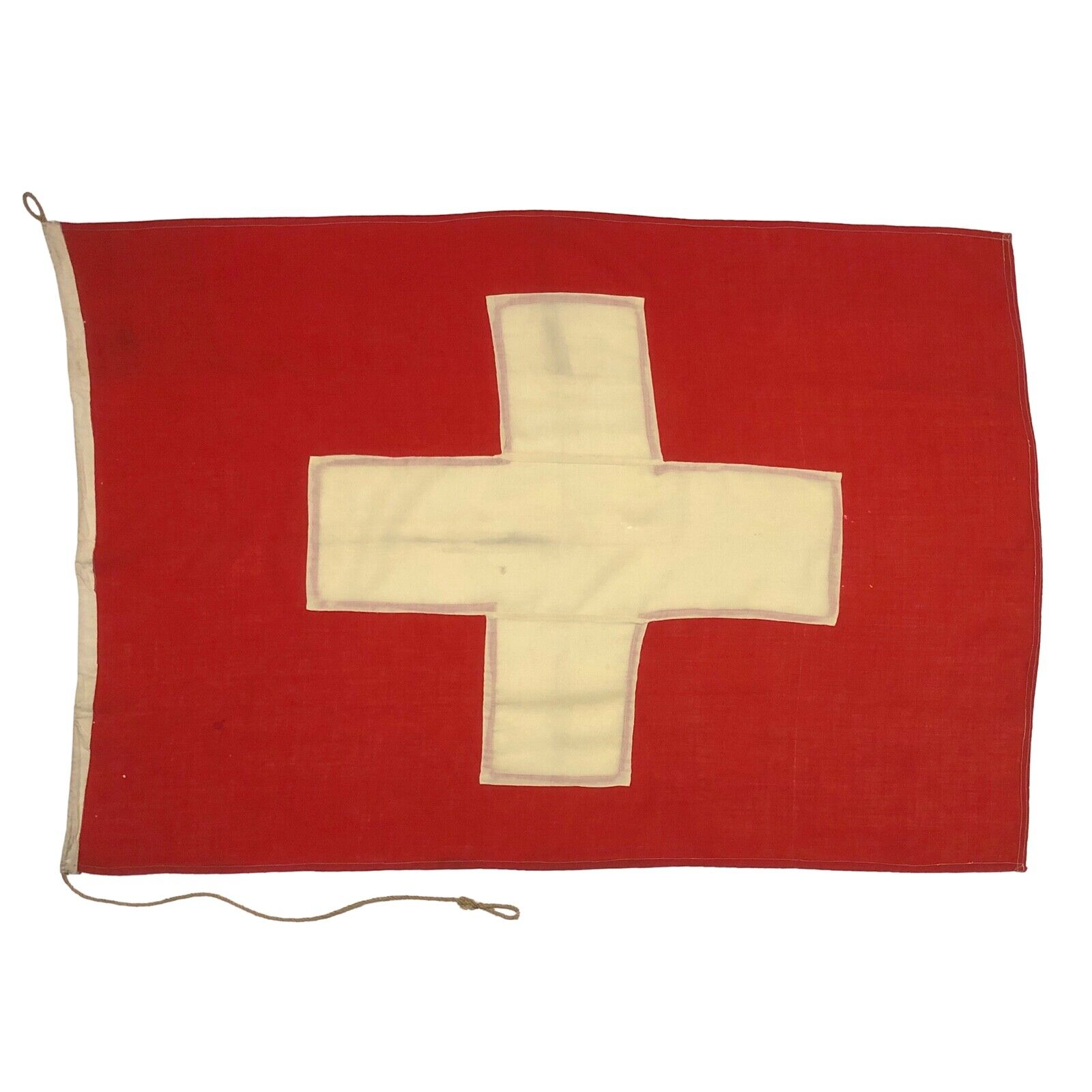Vintage Wool Sewn Swiss Flag Nautical Cloth Textile Art Old Antique Switzerland