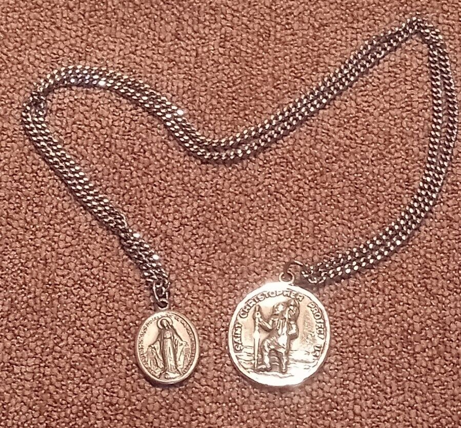 Vintage Hayward Sterling Silver St. Christopher And Miraculous Mary 26\