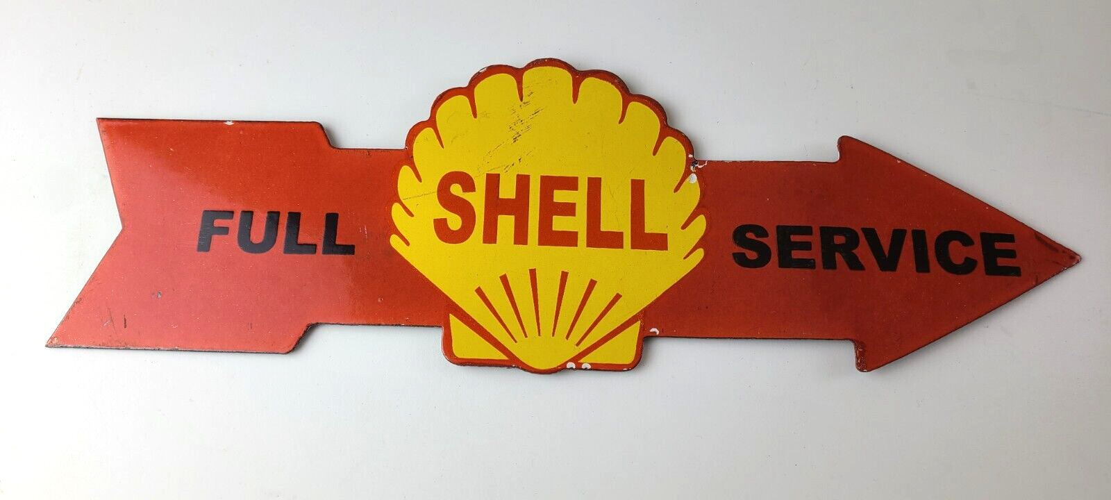 Vintage Shell Gasoline Sign - Directional Service Arrow Gas Pump Porcelain Sign