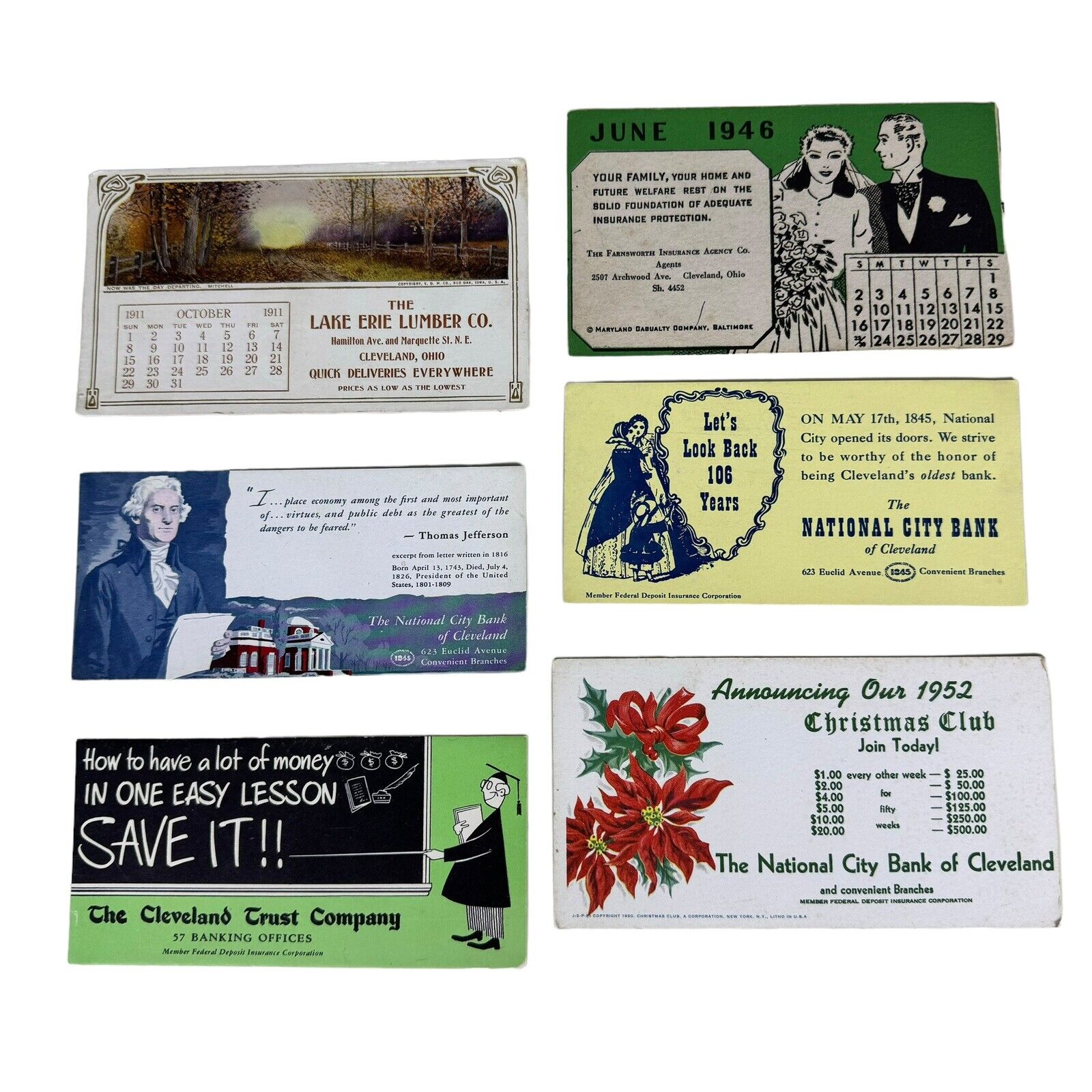 Lot of 6 Vintage Cleveland Ohio Advertising Ink Blotters Early to Mid 1900\'s