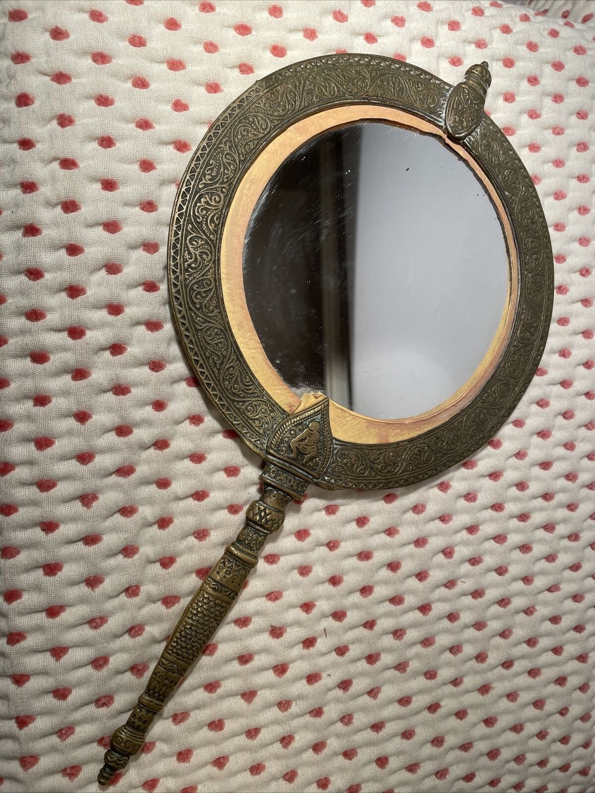 Antique TIFFANY ALHAMBRA Bronze Heavy Vanity Hand Mirror  c. 1915 13.5\