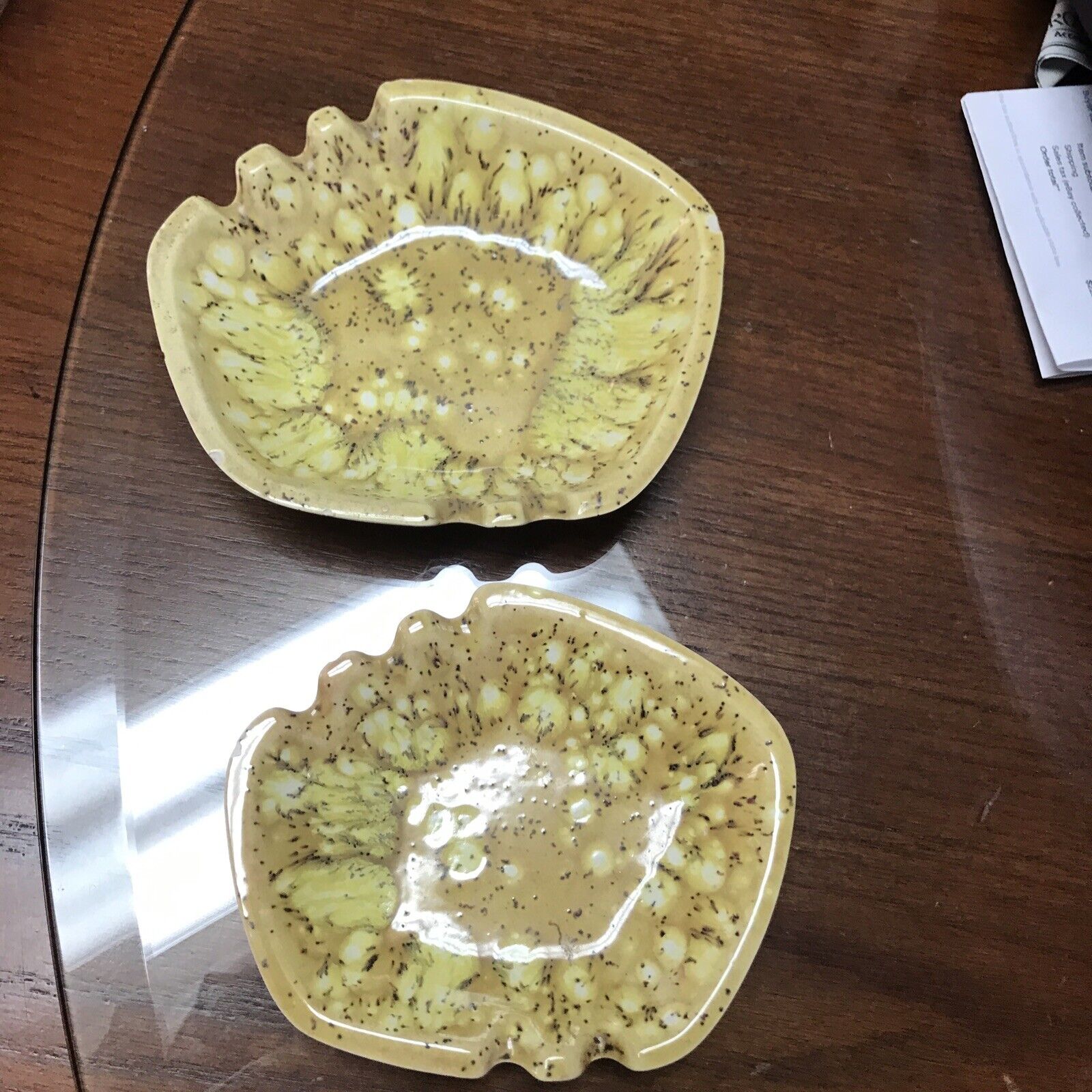 Ash Trays Vintage Yellow/ Brown Pair Has Some Small Chips In Pictures