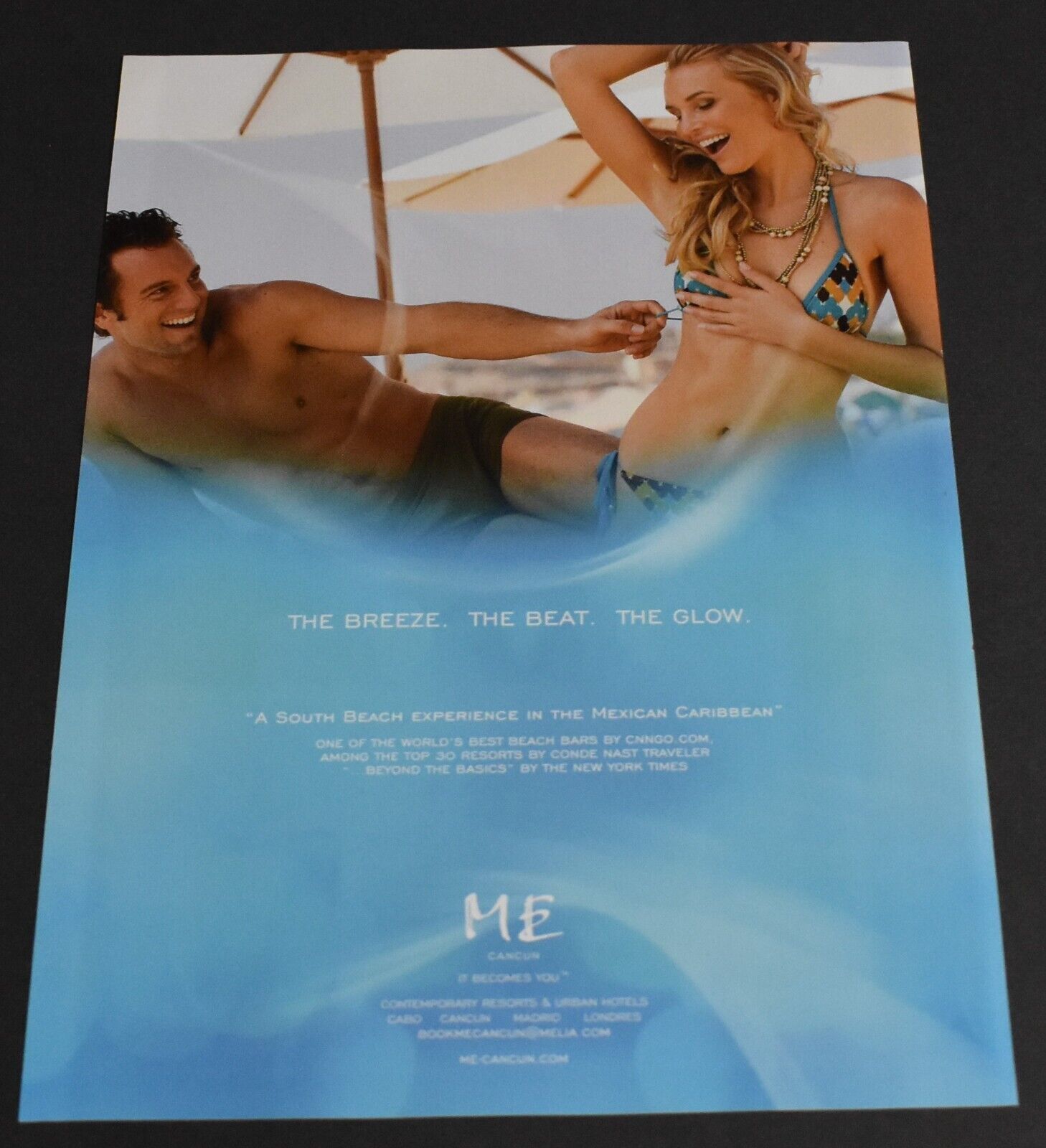 2014 Print Ad Sexy Fashion Blonde Lady Cancun Mexico Bikini Man Beach Art Hair