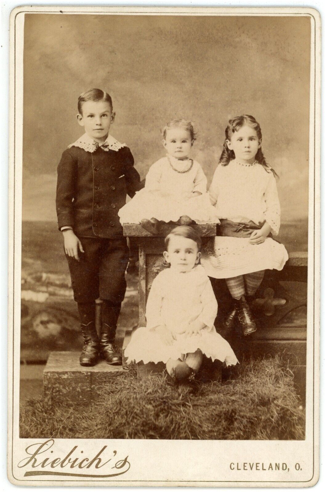 Antique Circa 1880s Rare ID\'d Cabinet Card Four Beautiful Children Cleveland, OH
