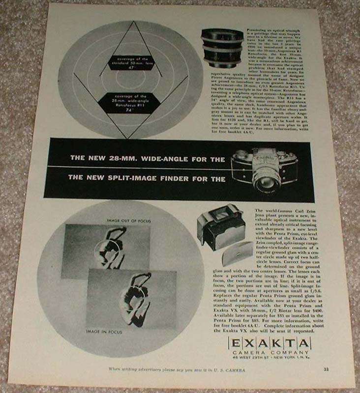 1953 Exakta VX Camera Ad - Split-image Finder NICE