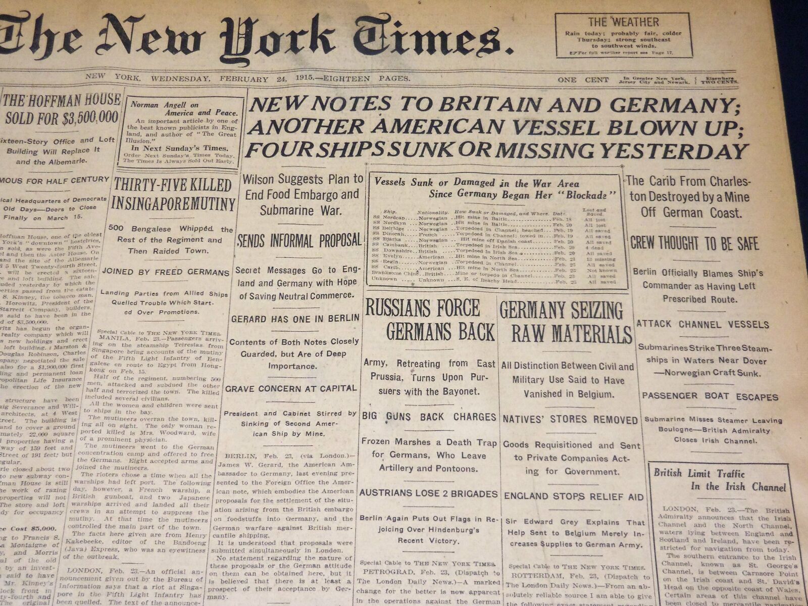 1915 FEBRUARY 24 NEW YORK TIMES - NEW NOTES TO BRITAIN AND GERMANY - NT 7775