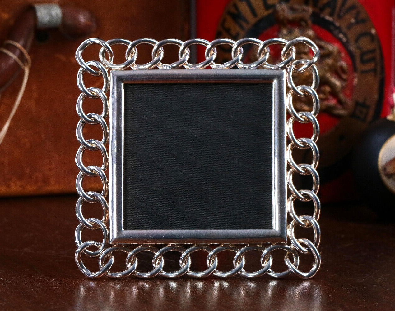 Heavy Silverplate Chainlink Vintage Ralph Lauren Home 4X4 Picture Photo Frame
