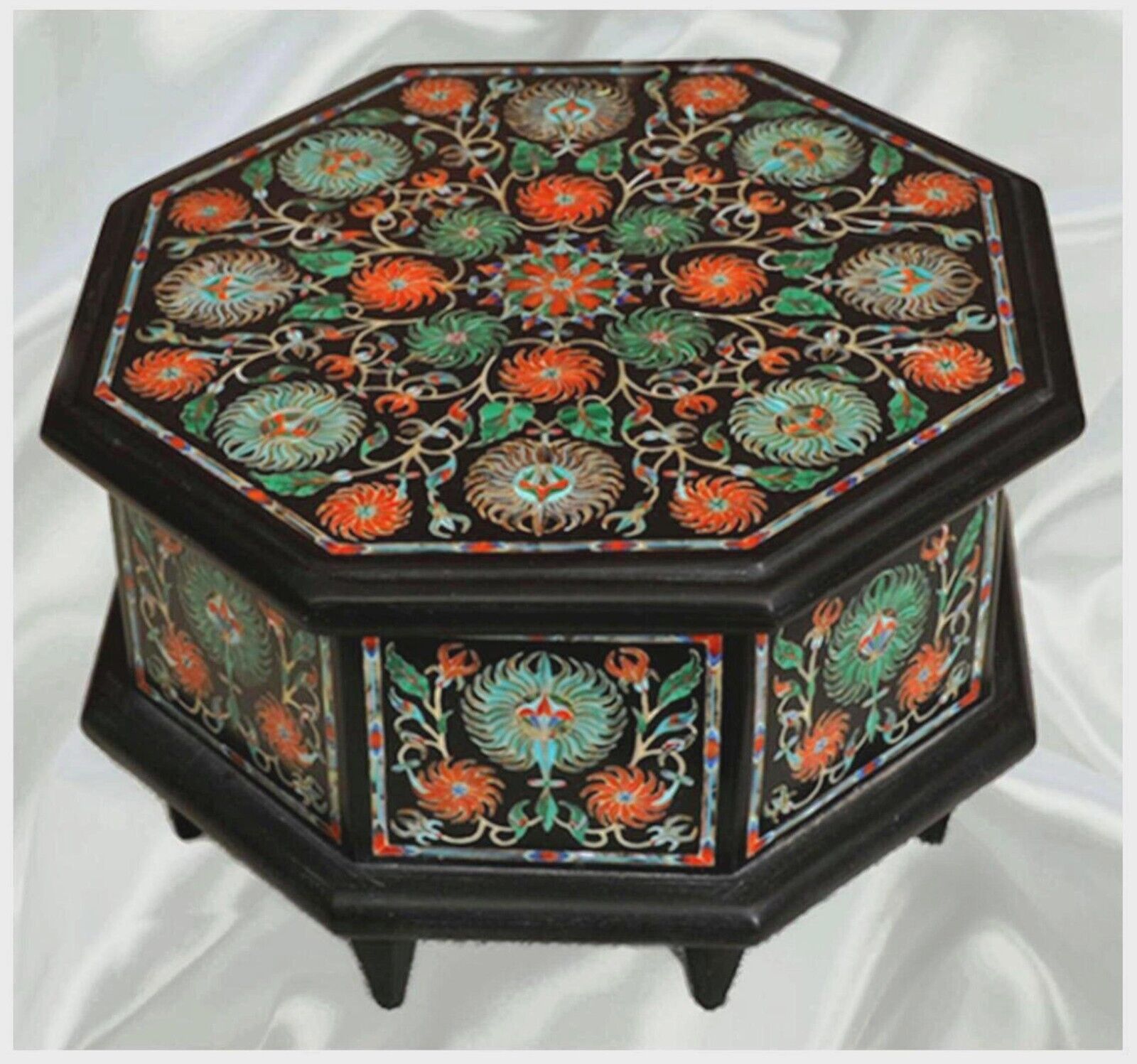 Octagon Black Marble Jewelry Box Pietra Dura Art Necklace Box for Wedding Gift