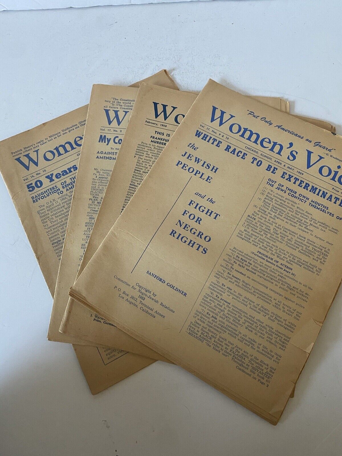 Rare 4 Copies WOMEN\'S VOICE Newsletter Lyrl Clark Van Hyning 1958-59 Nationalism