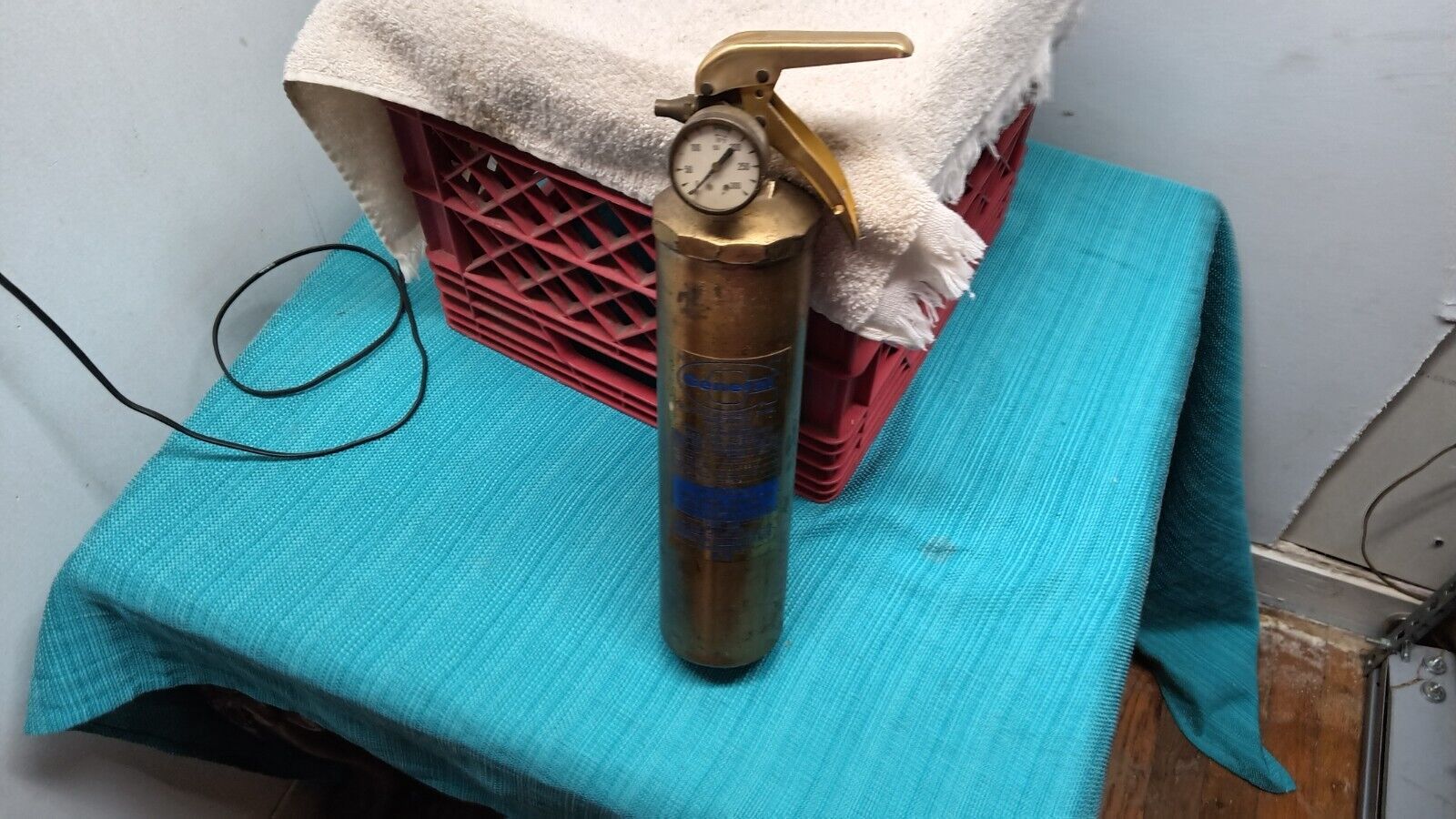brass General fire extinguisher. aircraft type A- 20 14 inches long 3 inches 