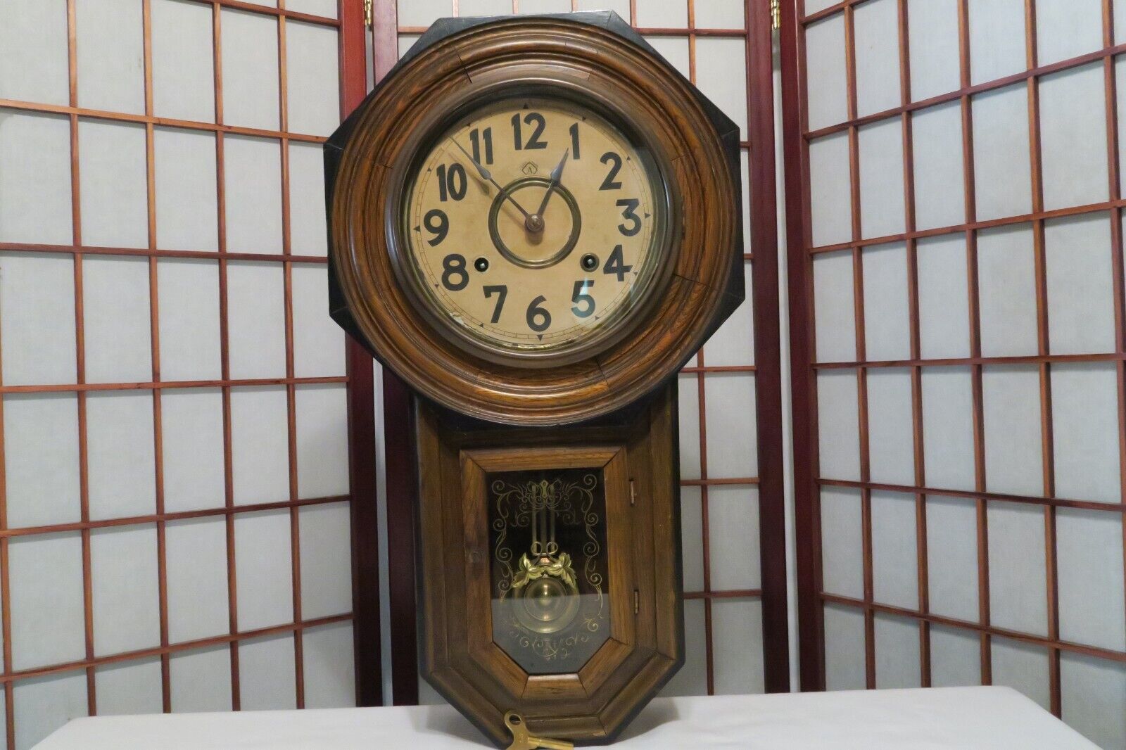 ANTIQUE TRADEMARK A JAPANESE WALL CLOCK REGULATOR 19TH CENTURY