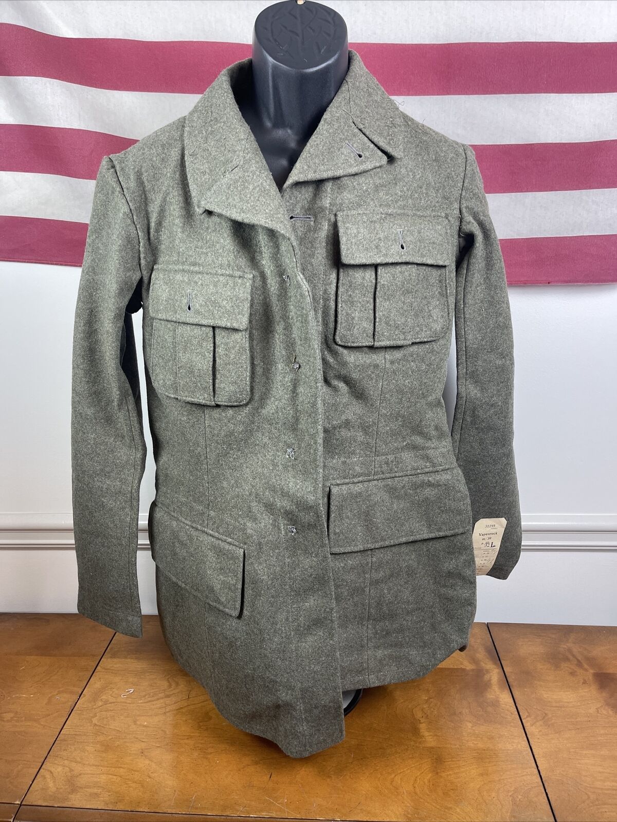 Vapenrock Vintage Sweedish Military Peacoat Adult Small Military Excellent WWII