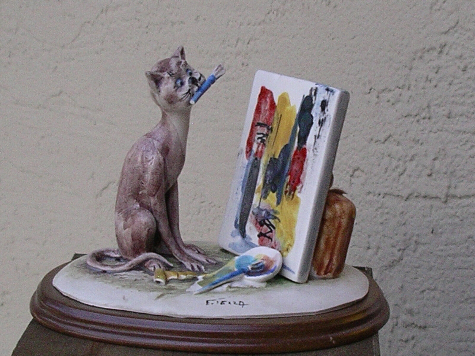 Vintage Emilio Tezza Artist Painter signed Sculpture Cat Figurine on base Italy