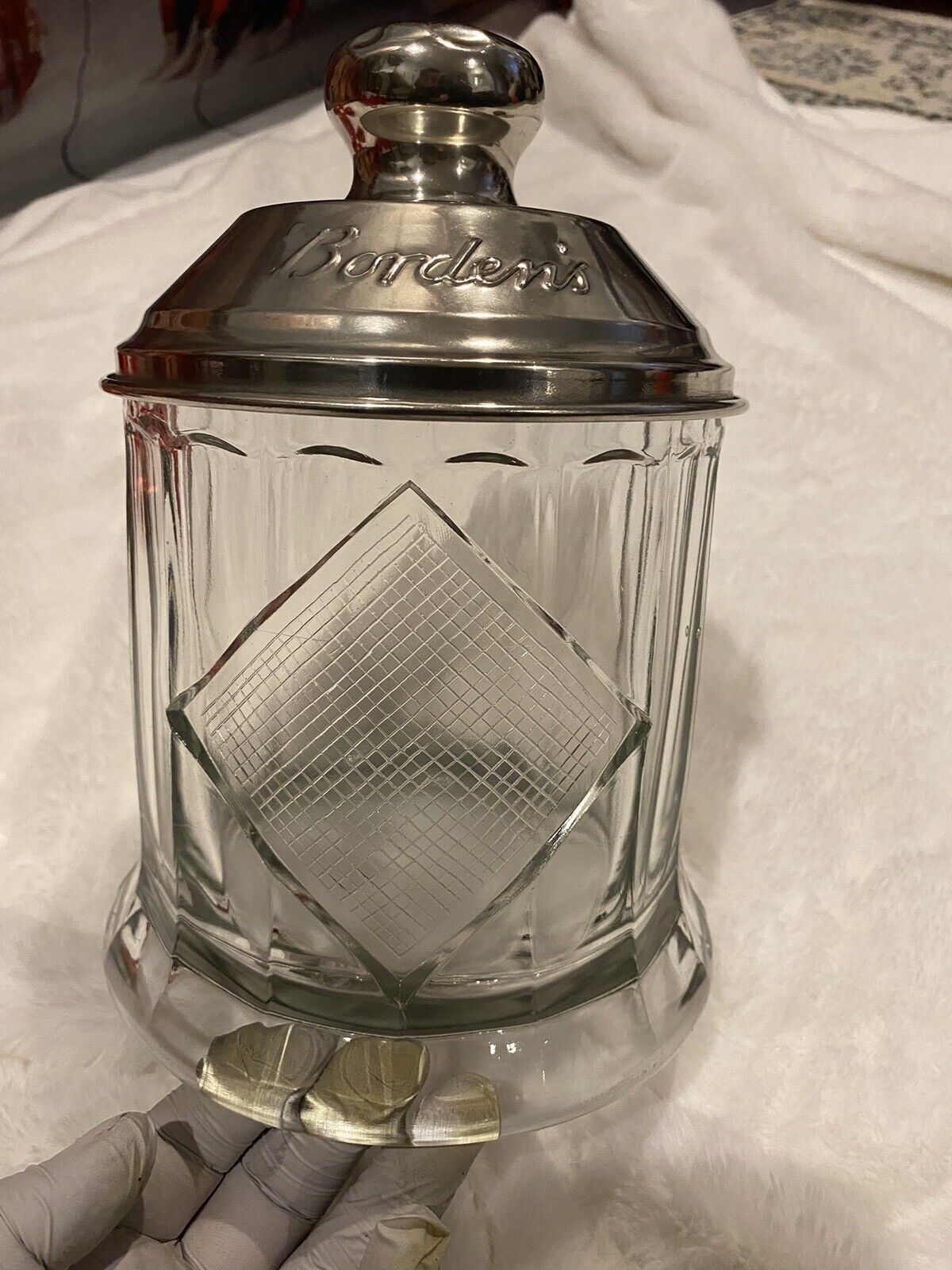 c-1920s BORDEN’S MALTED MILK GLASS JAR