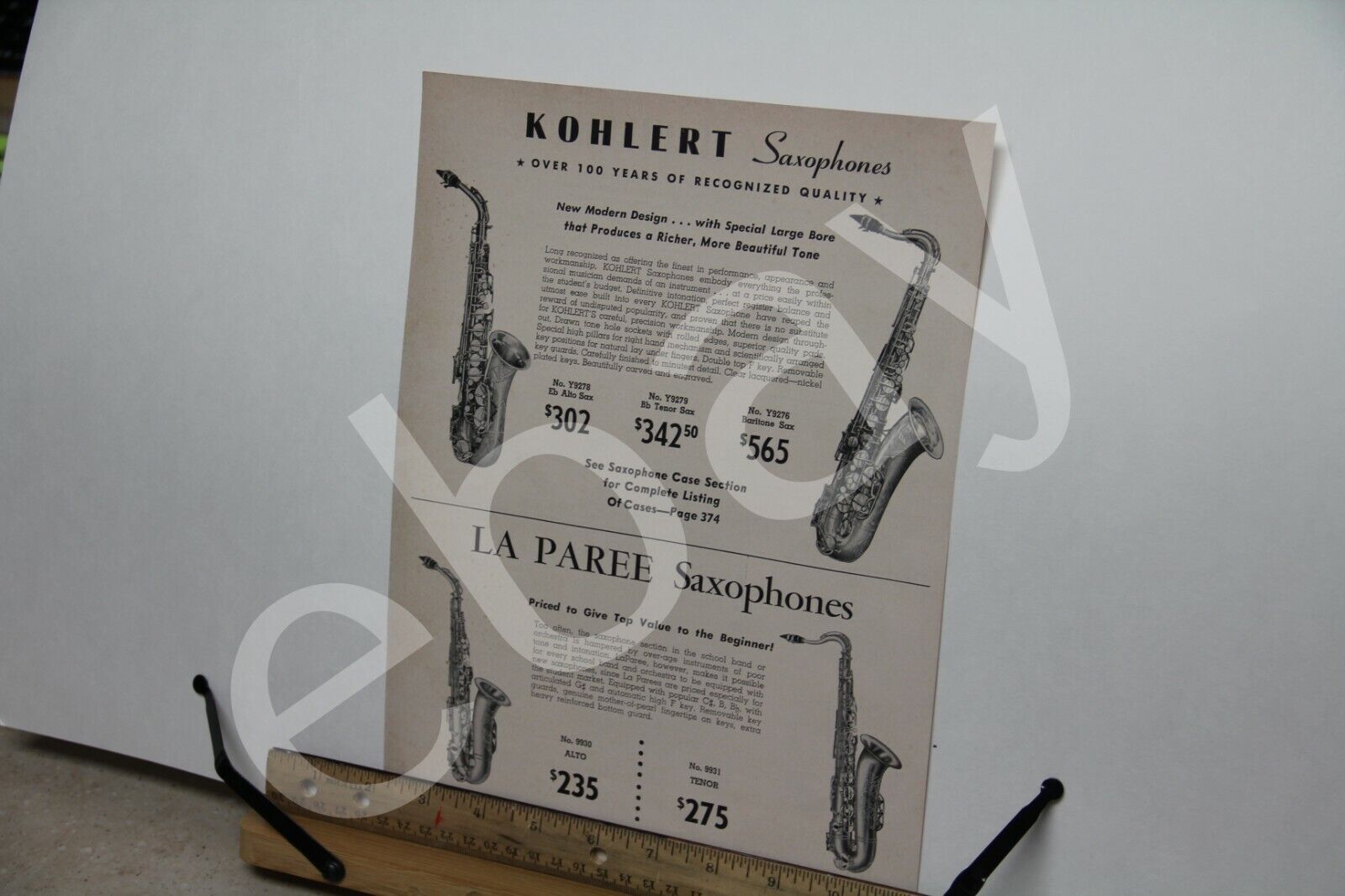 AD Kohlert Saxophone La Paree Kohlert Clarinet Bixley Pilot Vintage 1965