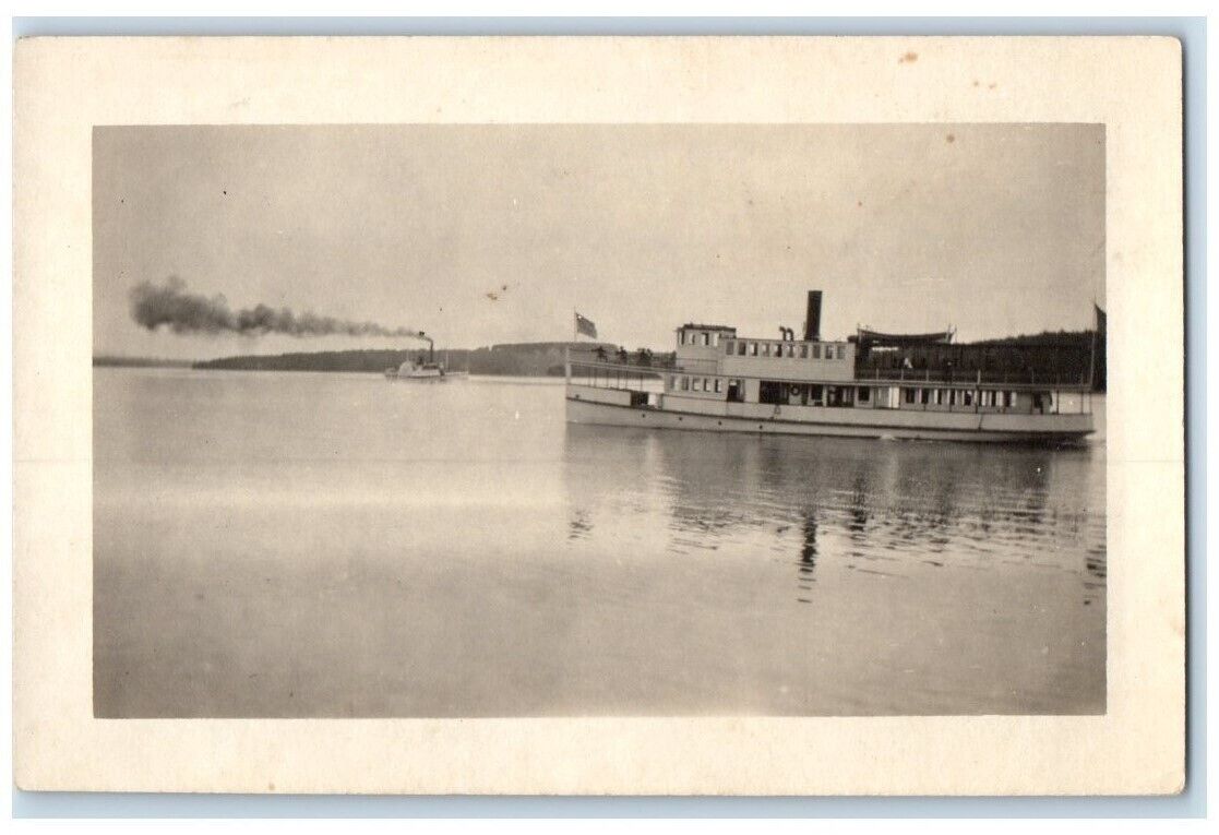c1920\'s Steamer Steamships Boat Shore View RPPC Photo Unposted Postcard