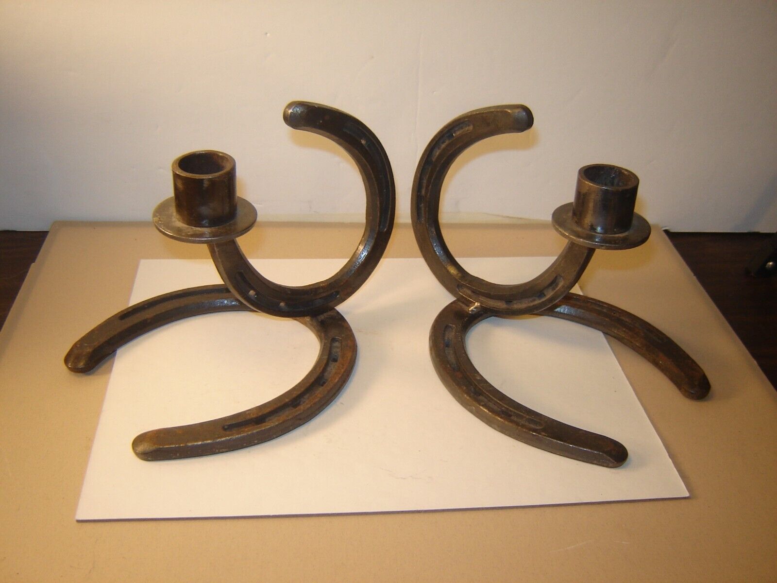 Old West Candle Holders made from Cast Iron Horse Shoe Real nice Rustic  Set