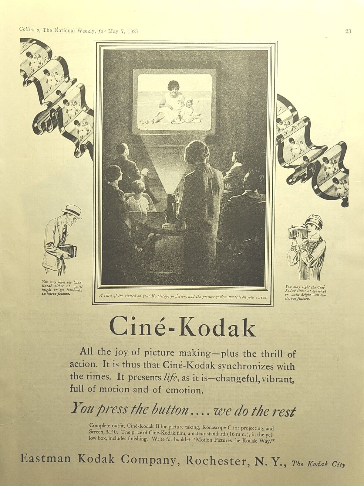 Ciné-Kodak Kodascope Projector Rochester NY The Kodak City Vintage Print Ad 1927