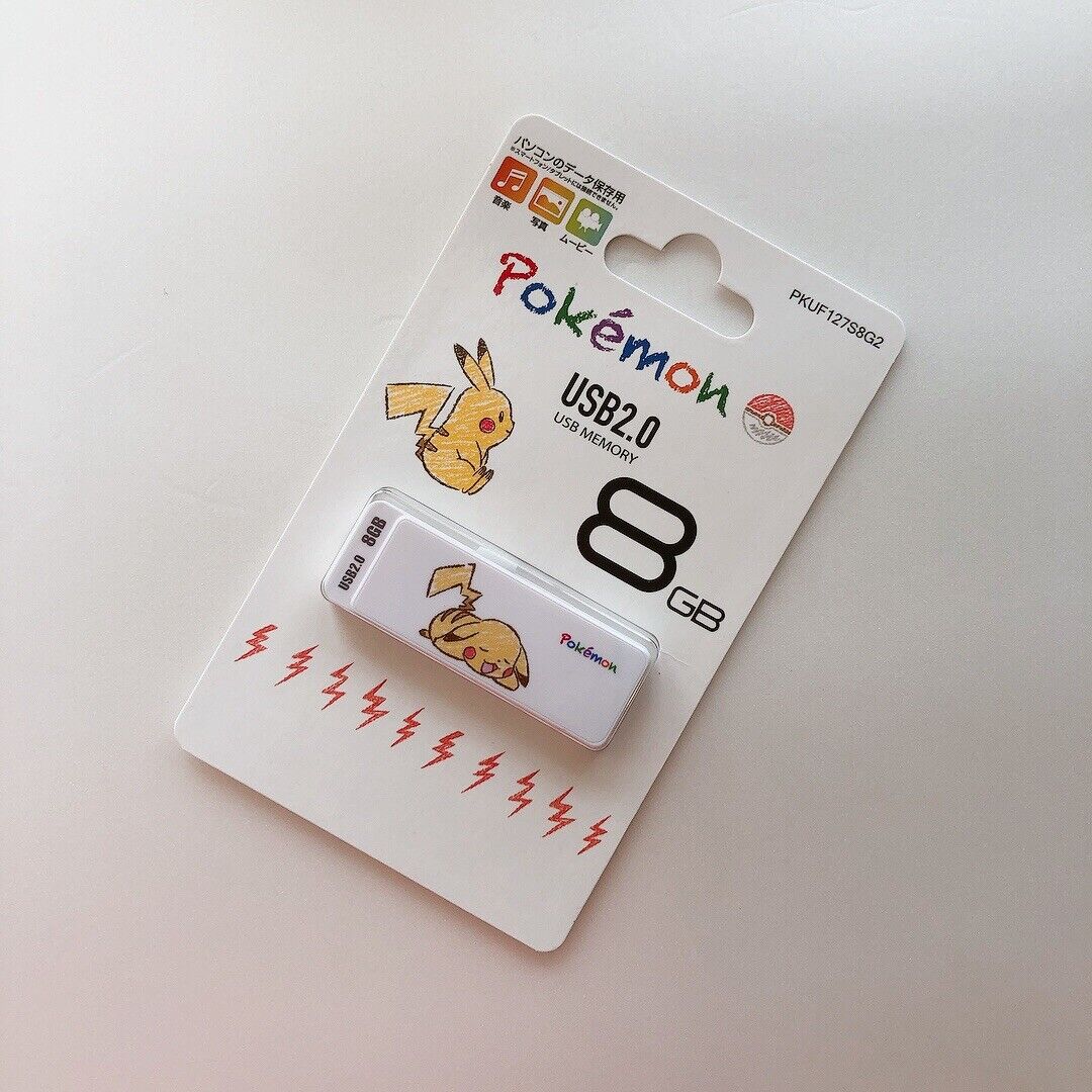 Pikachu Pokemon USB 2.0 Flash Drive 8GB White Sliding PKUF127S8G2 from Japan